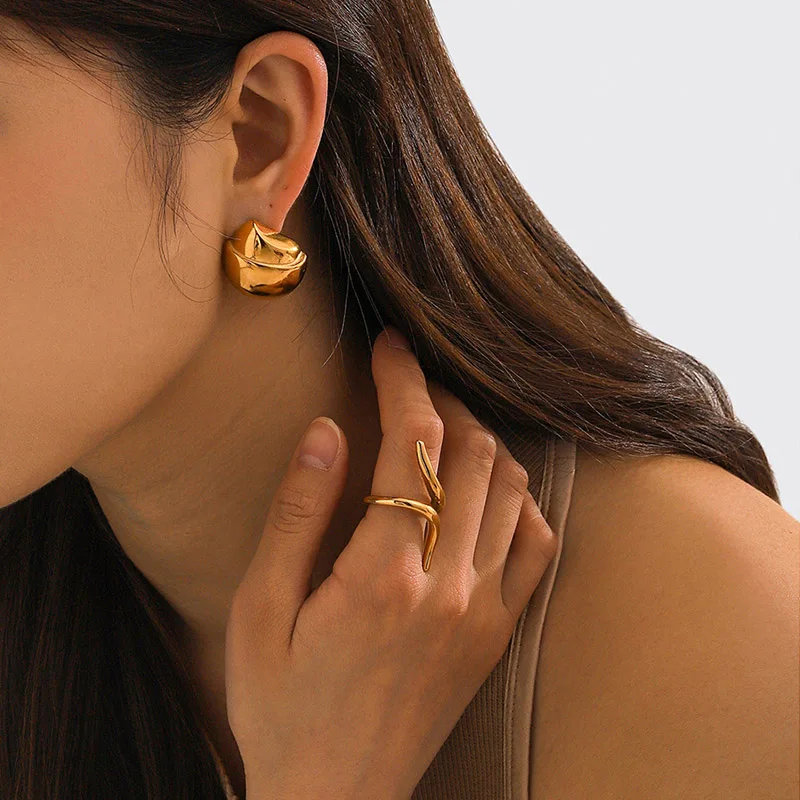 PRISCA | Круглые серьги из нержавеющей стали для женщин. Щипцы лесного ореха.