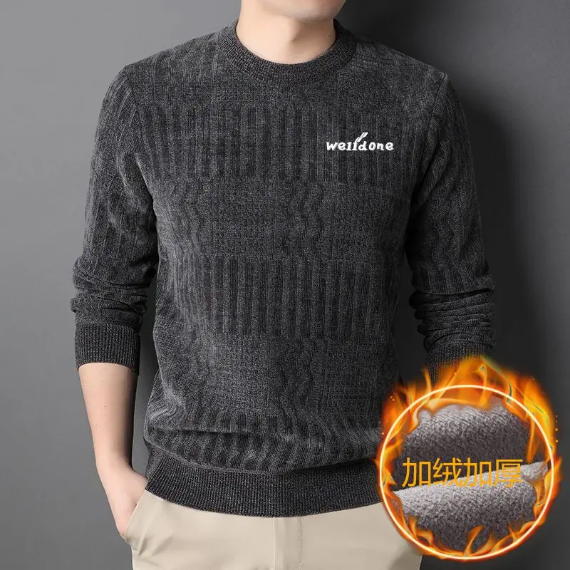 

2023 New Fleece Sweater Men Long Sleeve O-neck Warm Soft Winter and Autumn Clothing Loose Thick Male Sweater Pullover Knitwear