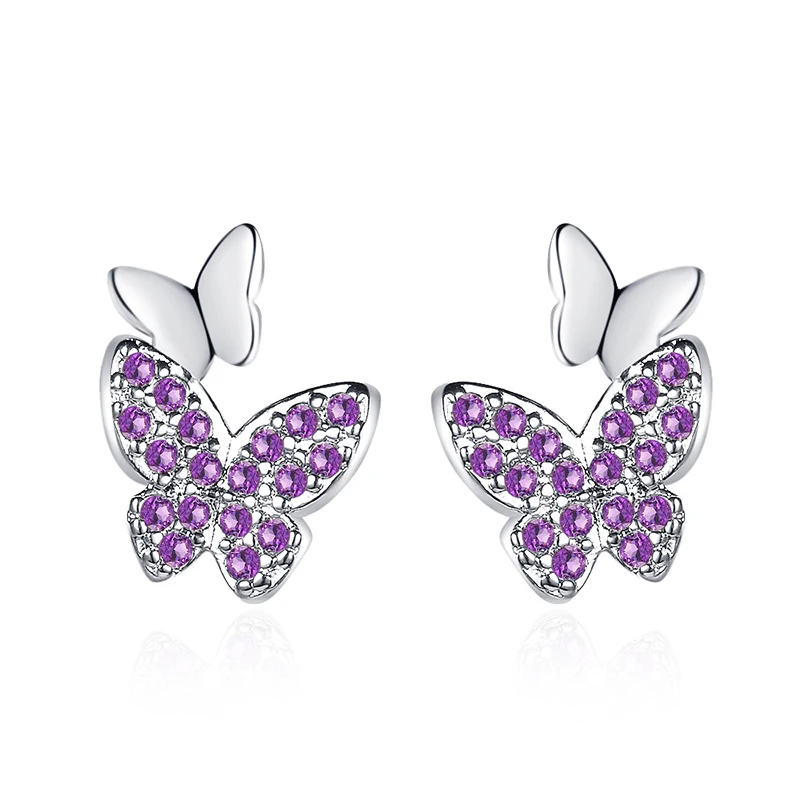 

Women Butterfly Stud Earrings For Girl Korean Style Golden Silver Color Purple Zirconia Earrings Tragus Piercing Women's Jewelry