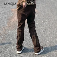 urban streetwear mens micro flared overalls fashionable back zipper adjustable cargo trousers for women slim fit flare pant