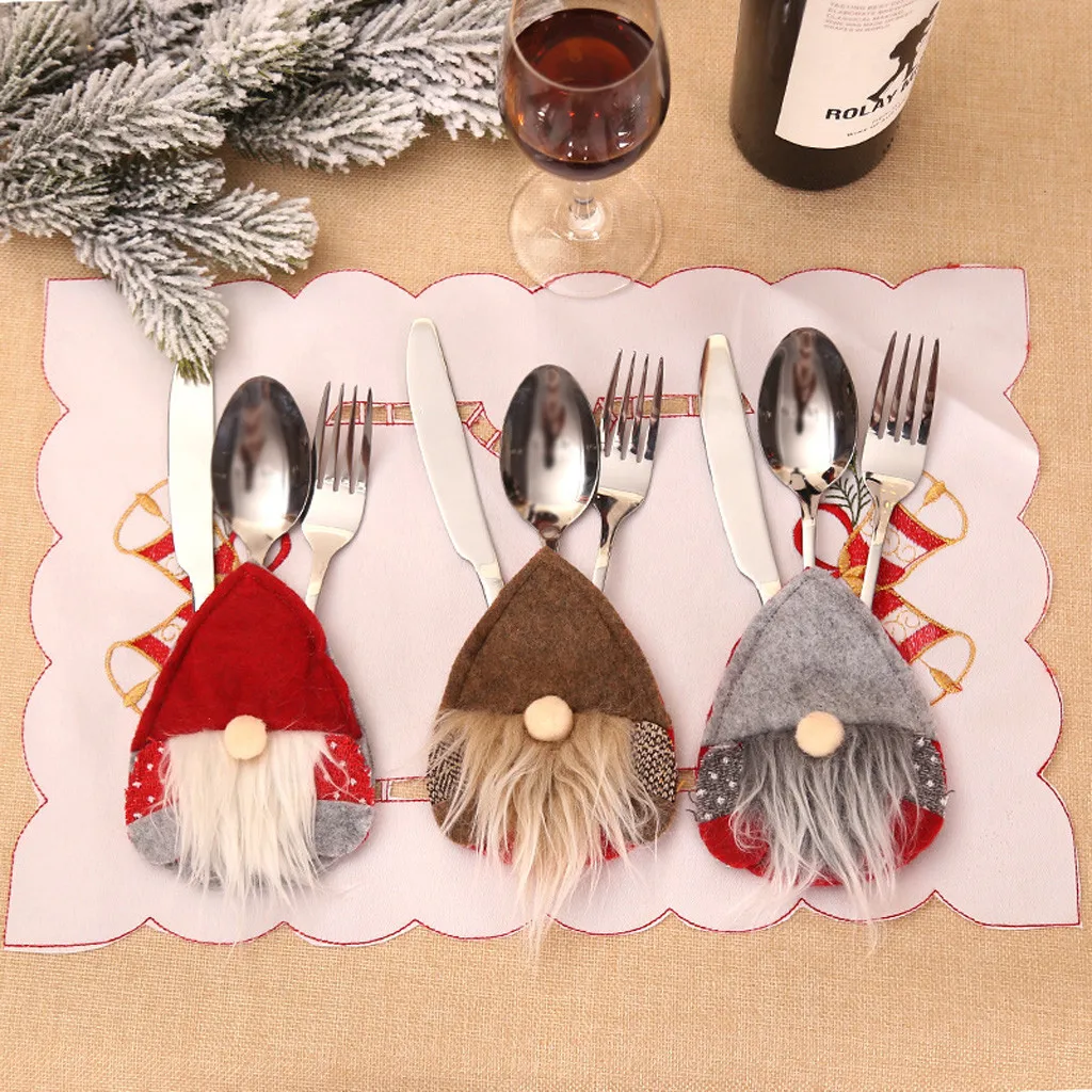 

Mats for Kitchen Table Santa Xmas Christmas Bag Faceless Holder Kitchen Pocket Tableware Decor Dinner Home Decor