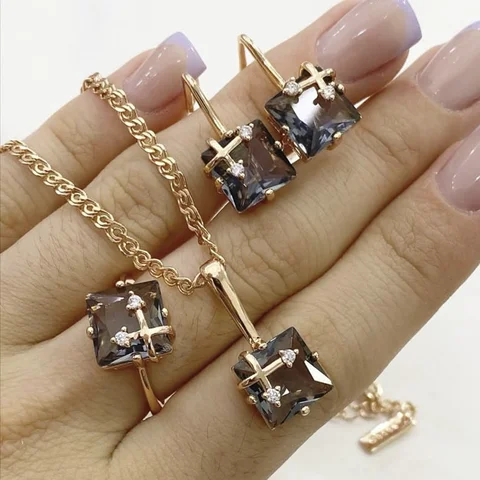 Комплект ювелирных изделий Kinel серый циркон