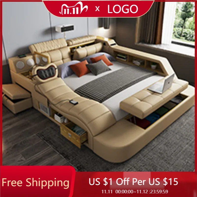 Каркас европейская двуспальная кровать деревянная современная пол для хранения