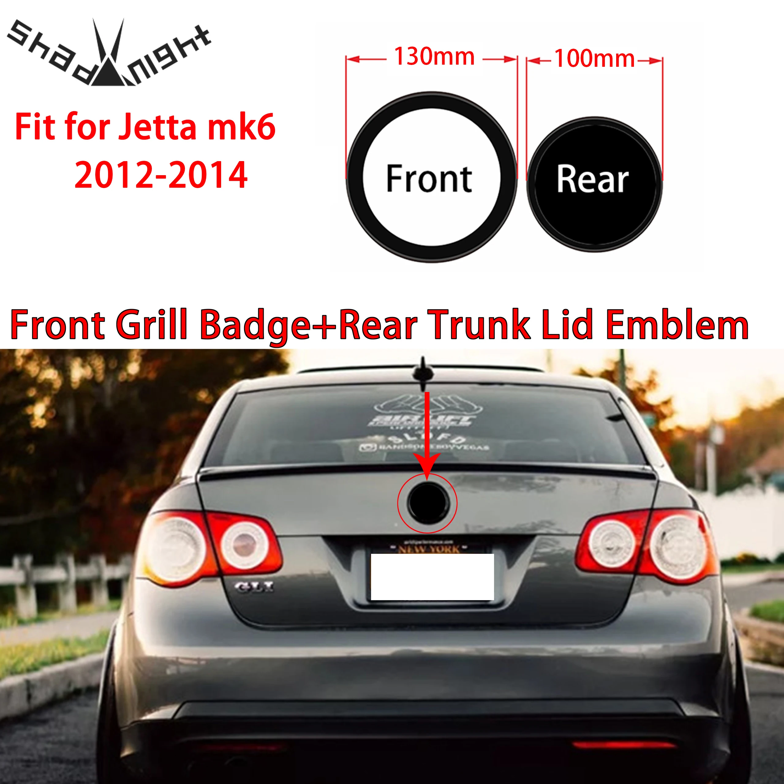 

2 шт., черная глянцевая эмблема переднего гриля 130 мм + эмблема задней крышки багажника 100 мм, логотип автомобиля подходит для Jetta MK6 2012-2015