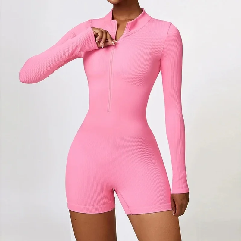 Облегающий трикотажный спортивный комбинезон в рубчик для йоги весенний наряд