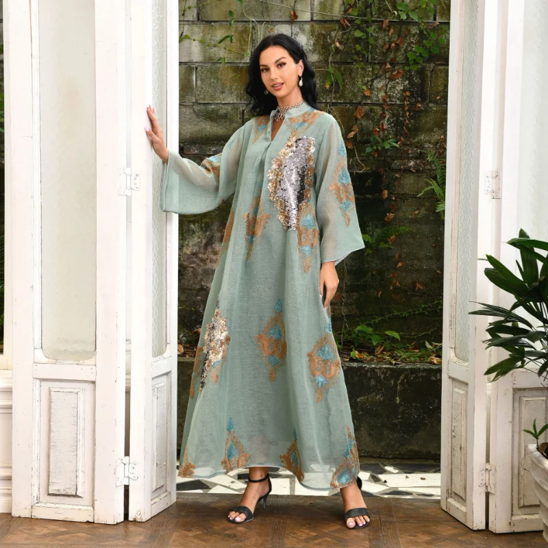 

2023 Musulman Abayat Dress Beaded Rayon Robe Femme Musulman Evening Dress Skirt for Middle East, Europe and America.
