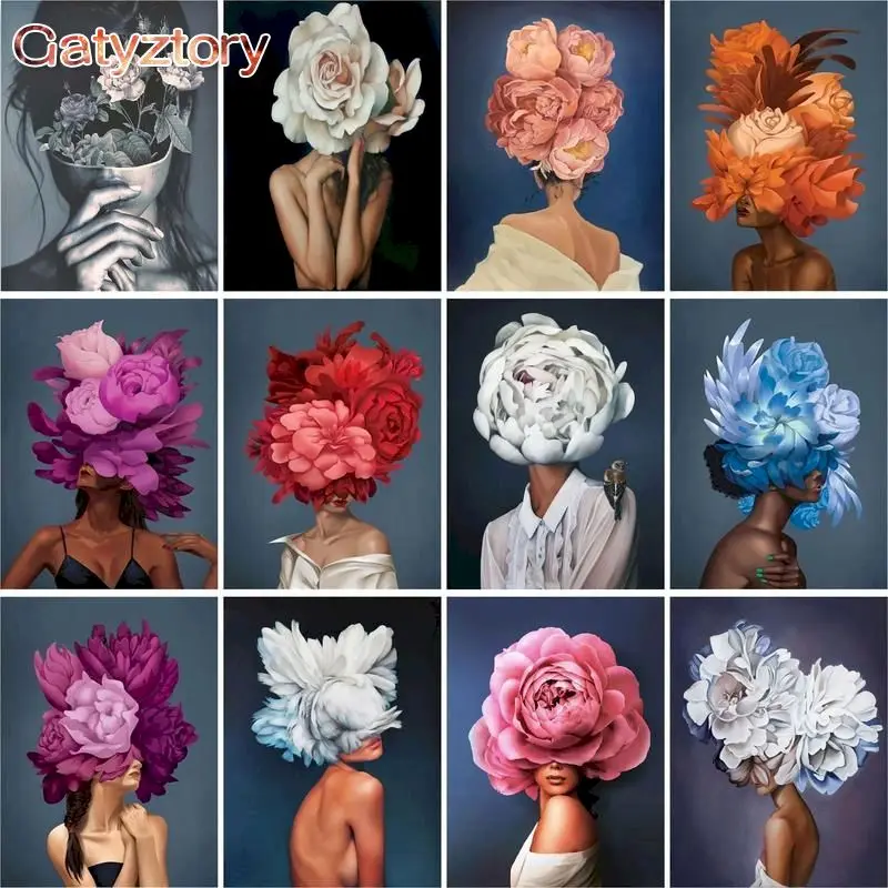 

GATYZTORY 60x75cm Frame Painting By Numbers For Adults Flower Woman Figure Oil Picture By Number Modern Home Wall Decor Photo