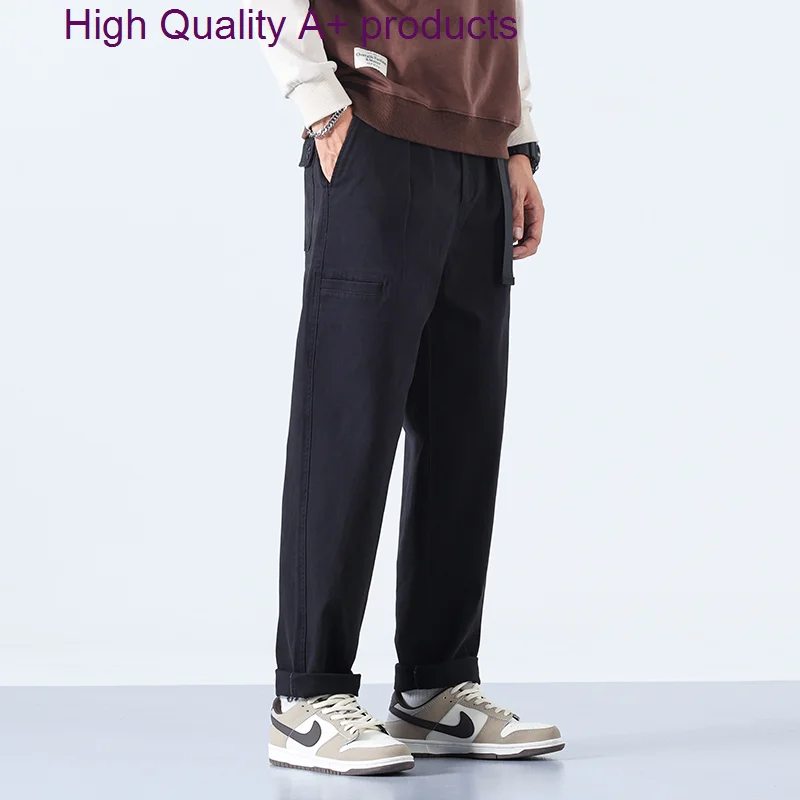 

Cargo Pants Trousers Men 2023 Casual Multi Pockets Stretchy Cuffs Belt Elastic Waist Fitness Straight Outdoor Embroidery