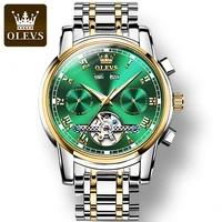 olevs 6607 stainless steel strap automatic mechanical watch for men fashion waterproof multifunctional men wristwatches luminous