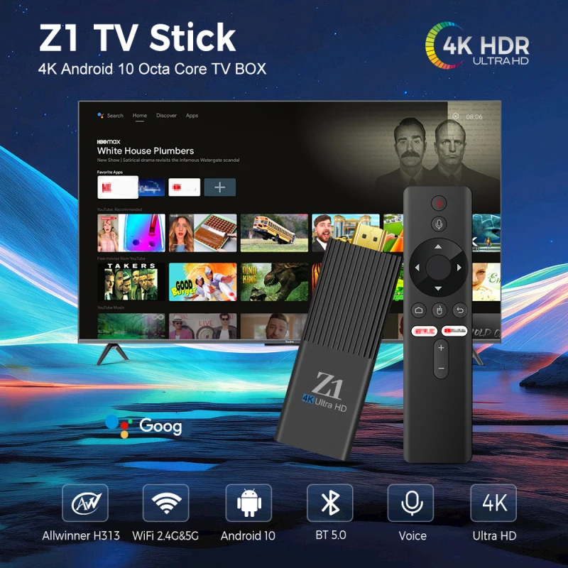 Фото ТВ-приставка 8ГБ 128ГБ Android 10 Allwinner H313 Quad Core 4G WiFi HD 4K Z1 Stick Smart Media Player BT5.0 Голосовой пульт дистанционного управления IPTV №5