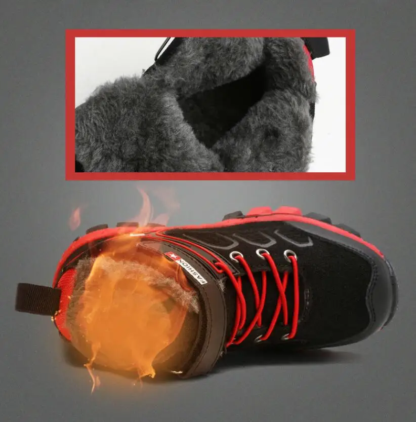 High-top Kids Hiking Boots Warm Plus Fur Winter Boots Non-slip Claw Boys Girls Basket Sneakers Teenager Waterproof Snow Boots