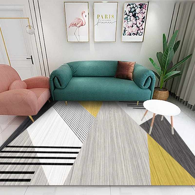 Nordic Minimalist Style Living Room Geometric Rug Modern Luxury Bedroom Rug Bedside Home Decor Crystal Velvet Rug