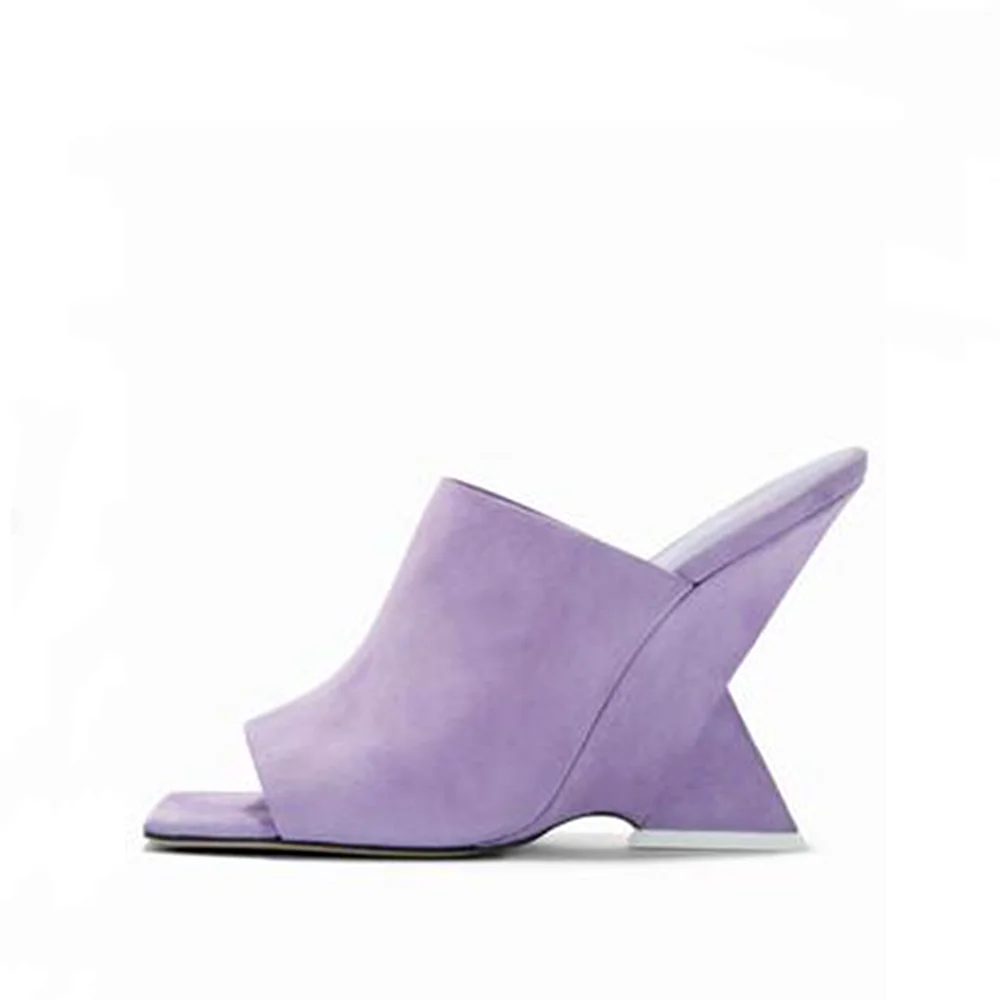 New Peep Toe Women Summer Square Toe Slip-On Sexy Strange Heel Shoes Ladies Summer Party Wedge Sandal Runway Slippers