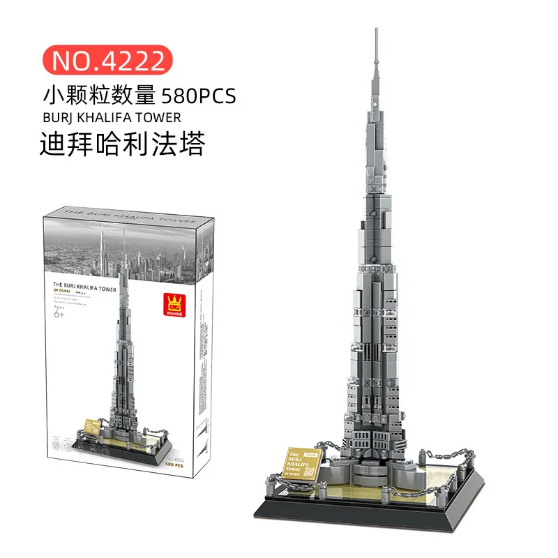 

WANGE 580Pcs Worlds Tallest Architecture The Burj Khalifa Tower of Dubai Building Blocks DIY Model Arts Office Home Desktop Deco