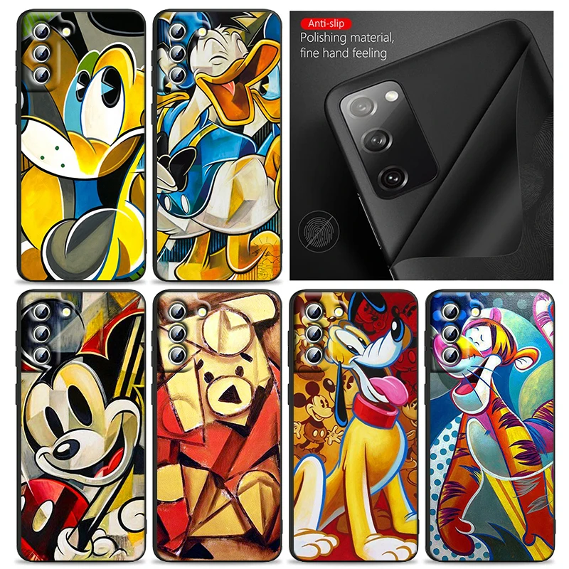 

Picasso art disney Mickey Minne Phone Case For Samsung S22 S21 S20 S10 S8 Note 20 A9 A73 A71 A53 M52 A33 Ultra Plus FE Black