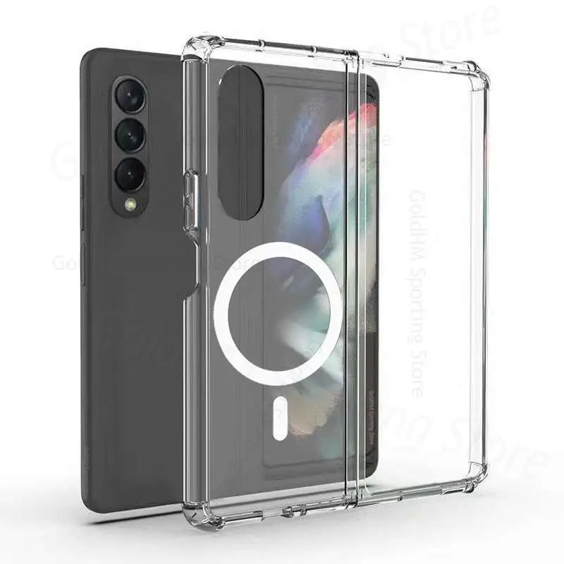 

Magsafing Magnetic Wireless Charging Clear Armor Case For Samsung Galaxy Z Fold 3 4 ZFold4 5G Acrylic Transparent Hard PC Cover