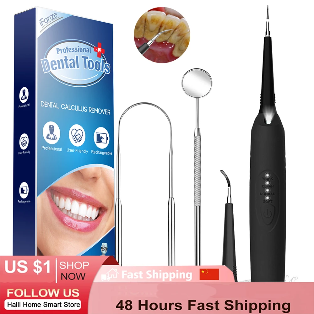 

Electric Sonic Dental Scaler Teeth Whitening Kit Portable with LED Light USB Oral Care Teeth Tartar Remover Plaque Stains Clean