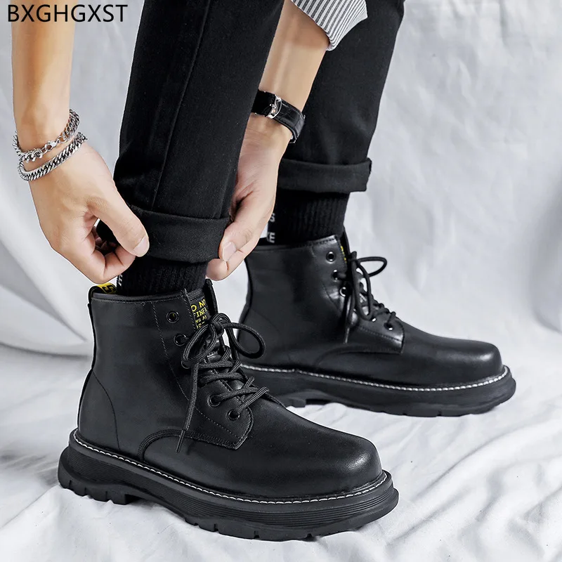 

Black Boots Winter Boots Men Fashion Leather Casual Shoes for Man 2023 Motorcycle Boots for Men Male Luxury Designer Shoes Man