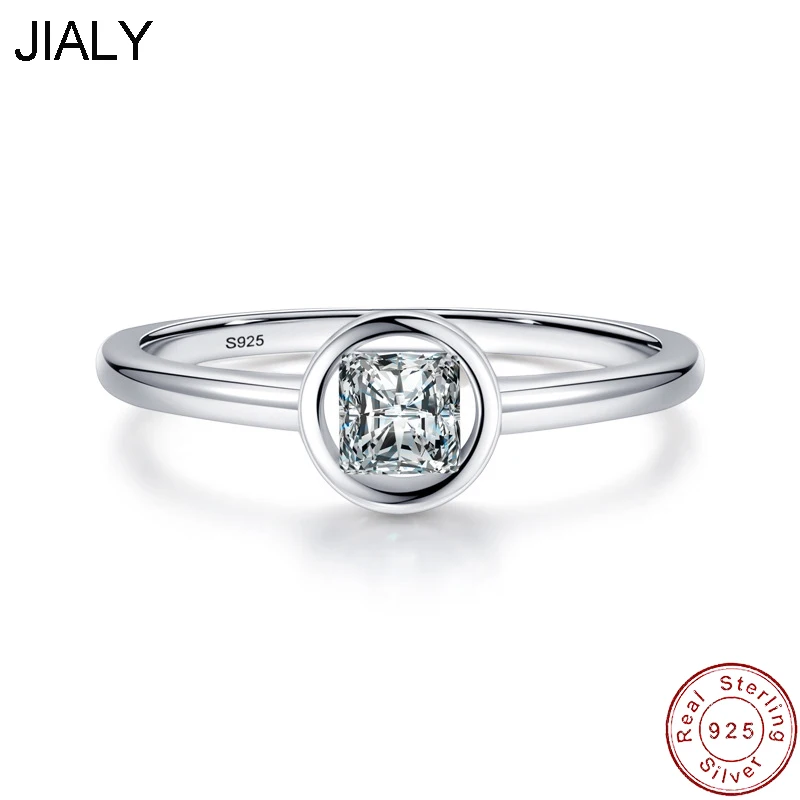 

JIALY Fine European AAA CZ Round Face S925 Sterling Silver Smooth Ring For Women Birthday Party Wedding Gift Jewelry