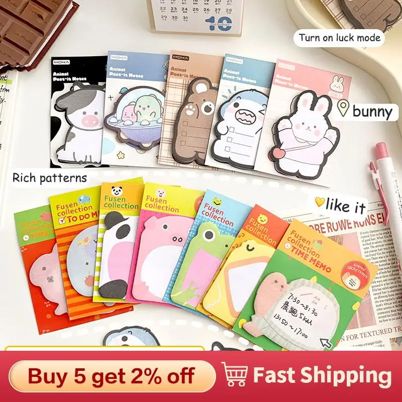 

30PCS Animal Butt Sticky Notes Memo Pad Bookmarks Kawaii Penguin Rabbit Cow Bear Sticker Office School Supplies Stationery