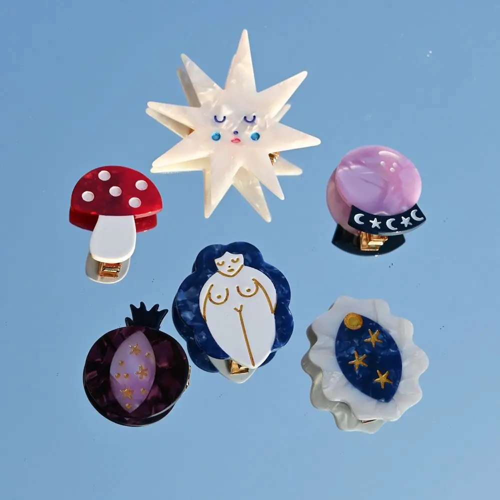 Korean Mushroom Star Acetate Hair Clips For Women Ball Duckbill Clips Moon Barrettes Creative Gifts Hair Accessories