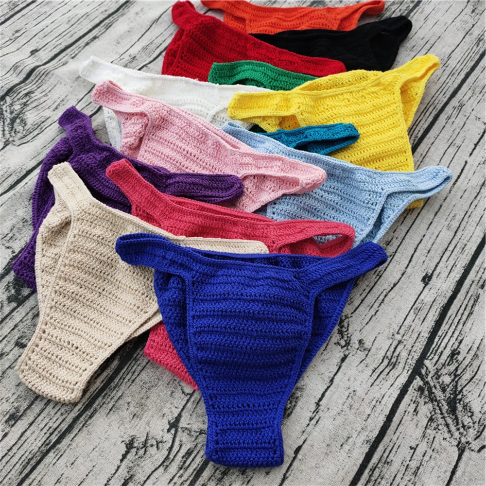 

Hot Sale Women Breathable Underwear Hand Crochet Low Rise G -string Swimming Seamless Sunbathing Thong Sissy Panties