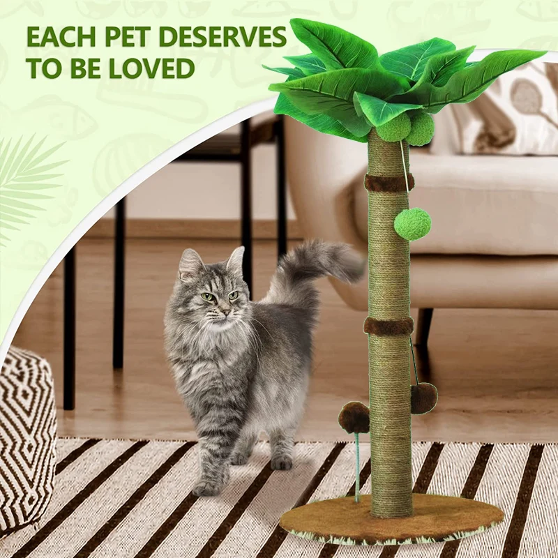 

Cat Scratching Post for Cats Tree Catcus Cat Scratcher Posts Toy Cute Kitten Kitty Sisal Rope Scratch with Teaser Ball