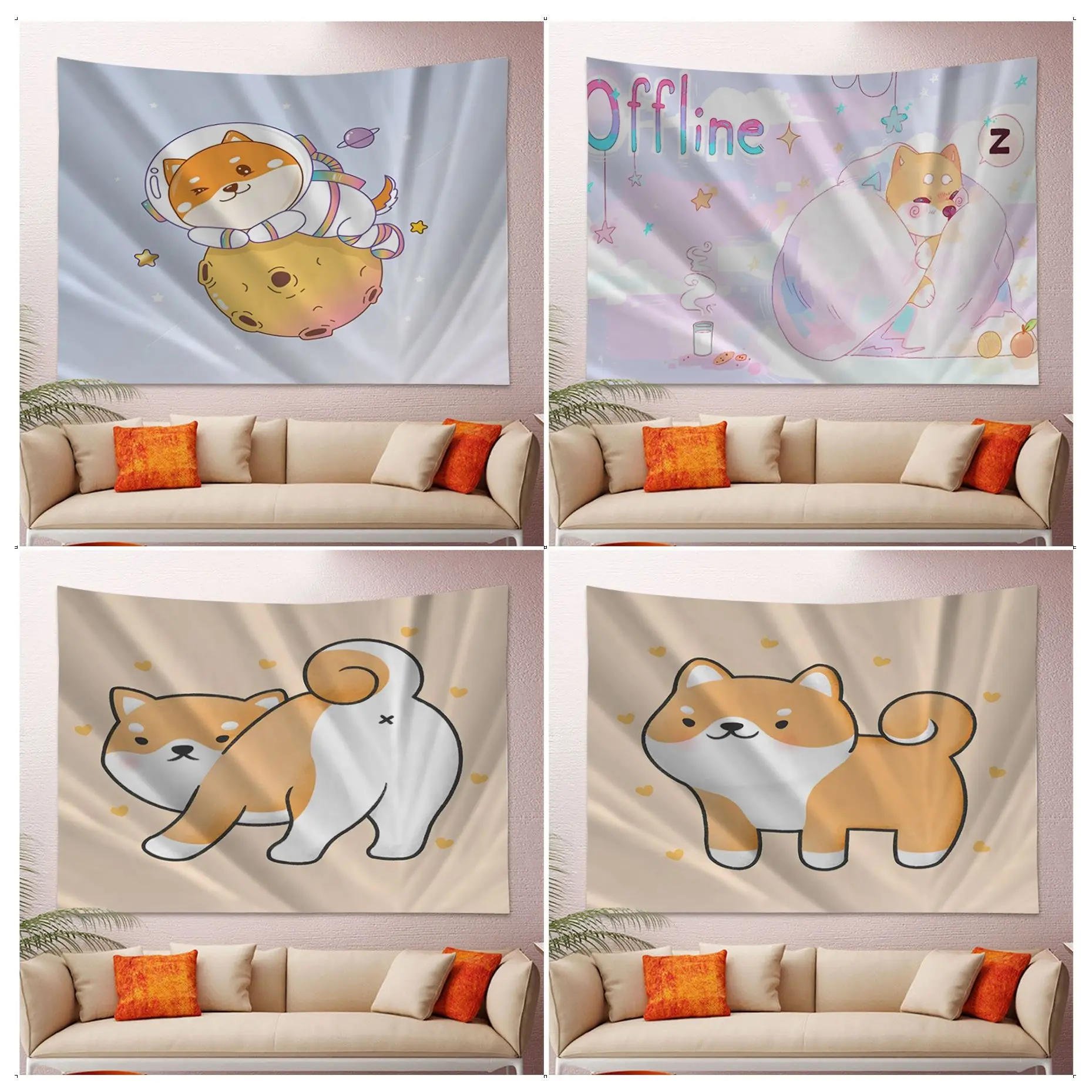 Настенные подвесные гобелены в стиле хиппи Сиба-ину для гостиной дешевые