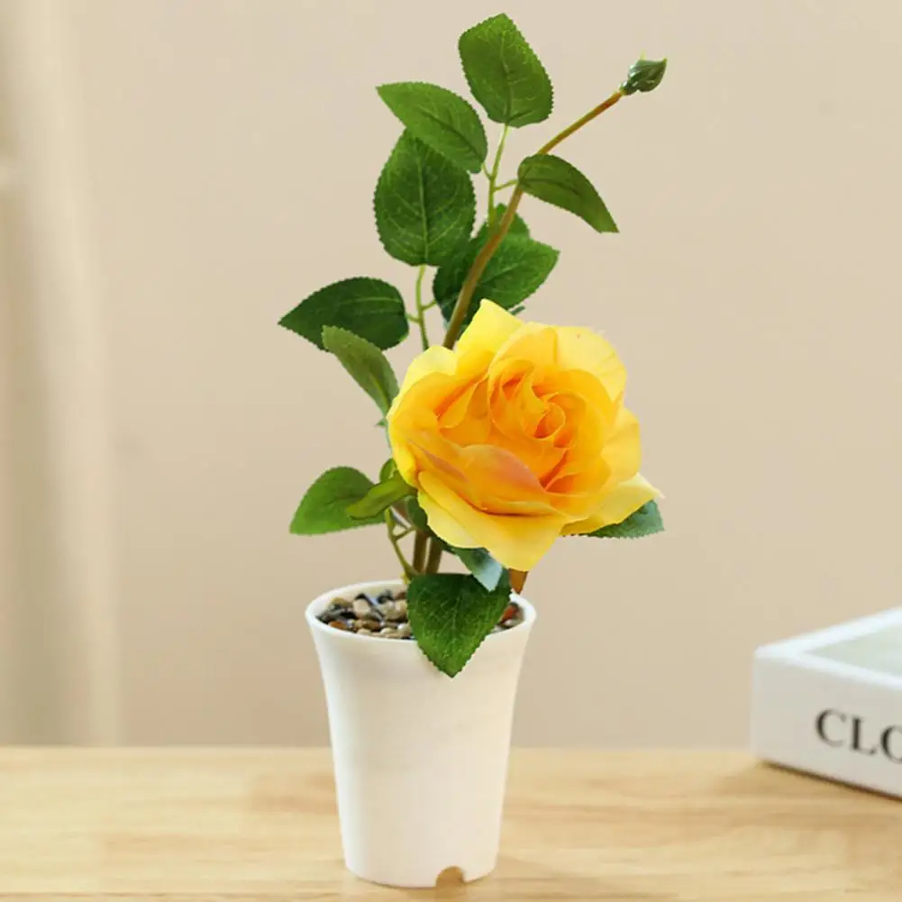 

Modern UV-resistant Flexible Outdoor Indoor Potted Fake Rose Flower for Mother's Day Artificial Bonsai Artificial Bonsai