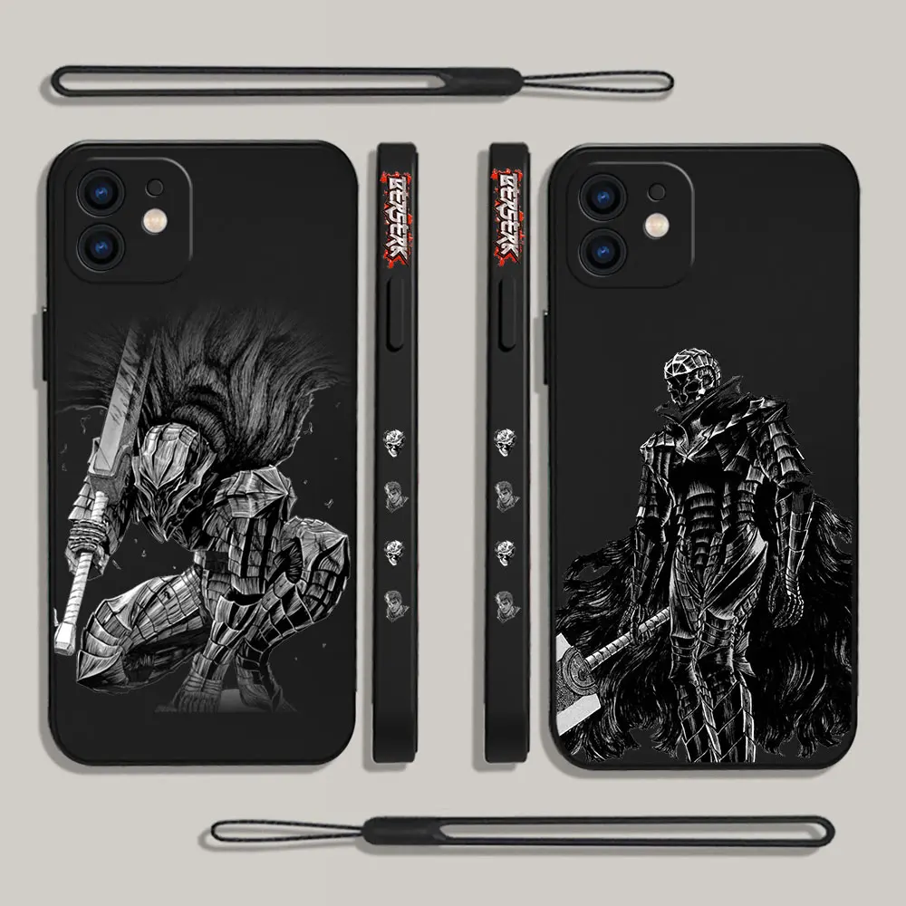 

Anime Berserk Guts Phone Case For iPhone 14 13 12 11 Pro Max Mini X XR XS MAX 8 7 Plus 6 6S Plus Silicone Cases with Hand Strap