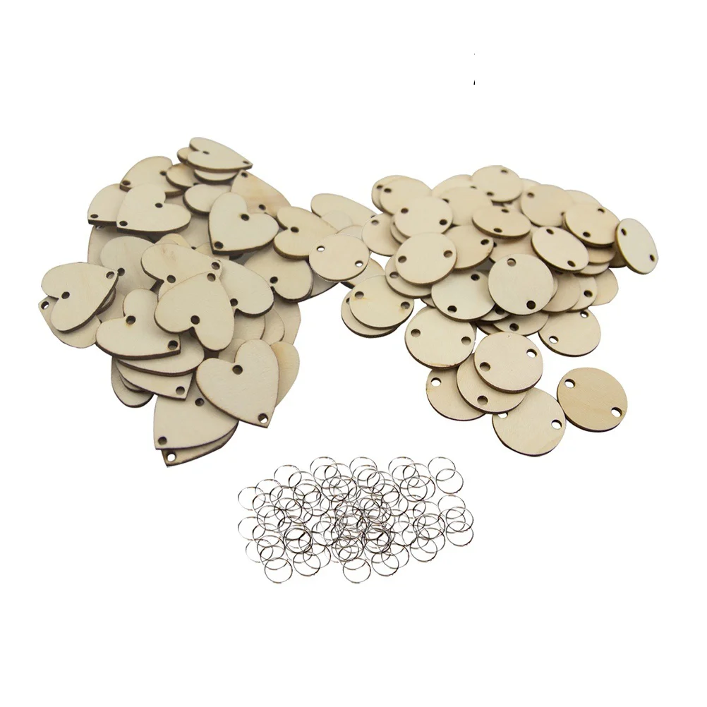 

200pcs Wooden Slices Wooden Heart Slices Wooden Heart Tags With Holes Wood Slab Wooden Round Tag Family Board Tags