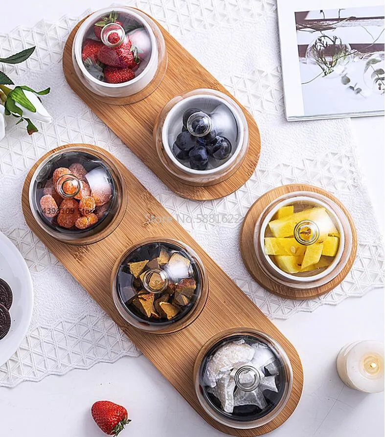 

Japanese Tableware Black Ceramic Dessert Bowl Fruit Platter Creative Glass Cover Household Snack Plate Dried Fruit Cake Plate