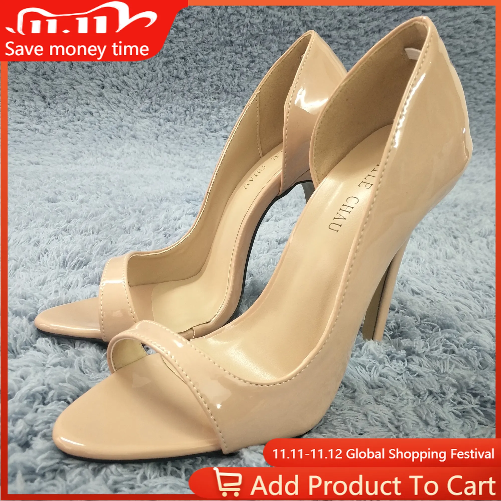 

Women Stiletto Thin High Heel Sandals Sexy Open Toe Beige Patent Fashion Party Bridals Ball Lady Shoes 0640C-Q1