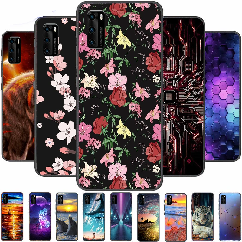 

Case For Huawei P40 Cover Soft TPU Cartoon Cute Coque Painting Fundas Bumper Shell Back Color Phone