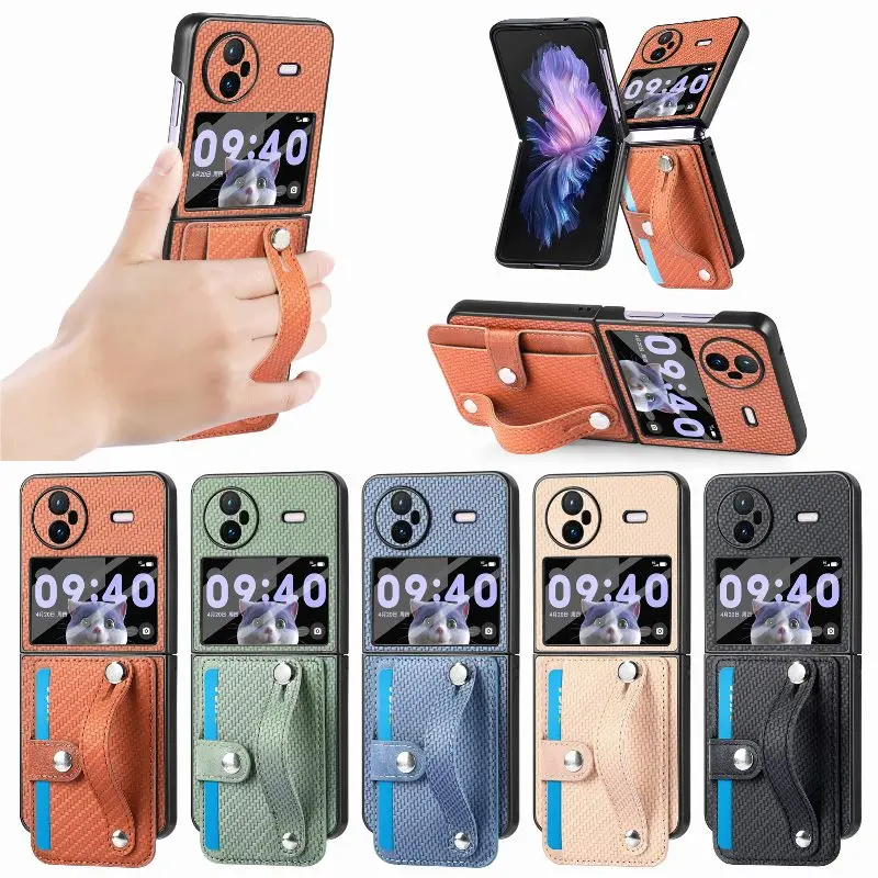 

Fashion Wristband The Back Wallet Card Flip Phone Cover For Vivo X Flip Tempered Film Folding Folding Phone Case