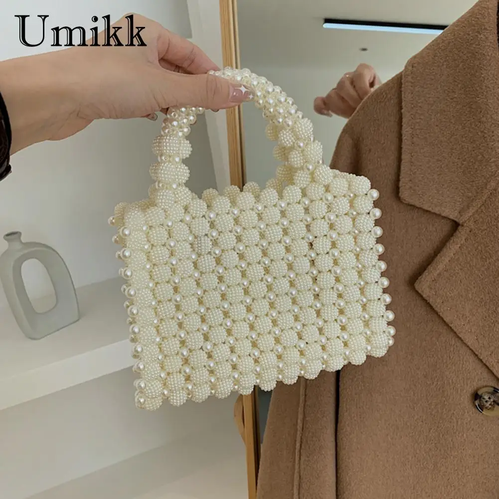 

Модная элегантная мини-сумка-клатч с жемчугом, женские праздничные кошельки и сумочки ручной работы из бисера для банкета, свадьбы, вечерин...