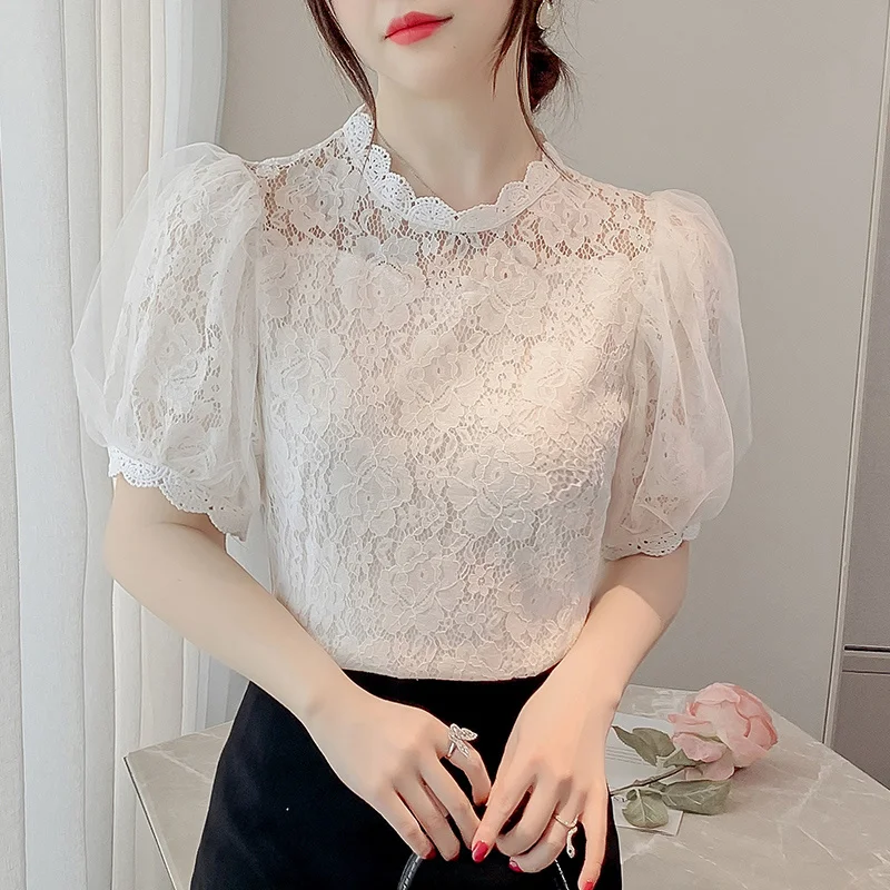 

Новинка лета 2022, Женская кружевная белая рубашка, женские ажурные сетчатые блузки в стиле пэчворк, блузки для женщин