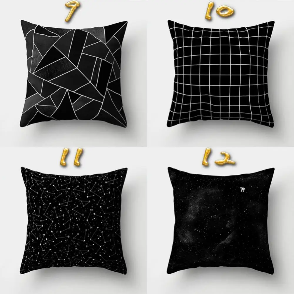

Cushion Cover Soft Square Pillow Case Geometric Black and White Throw Waist Rest