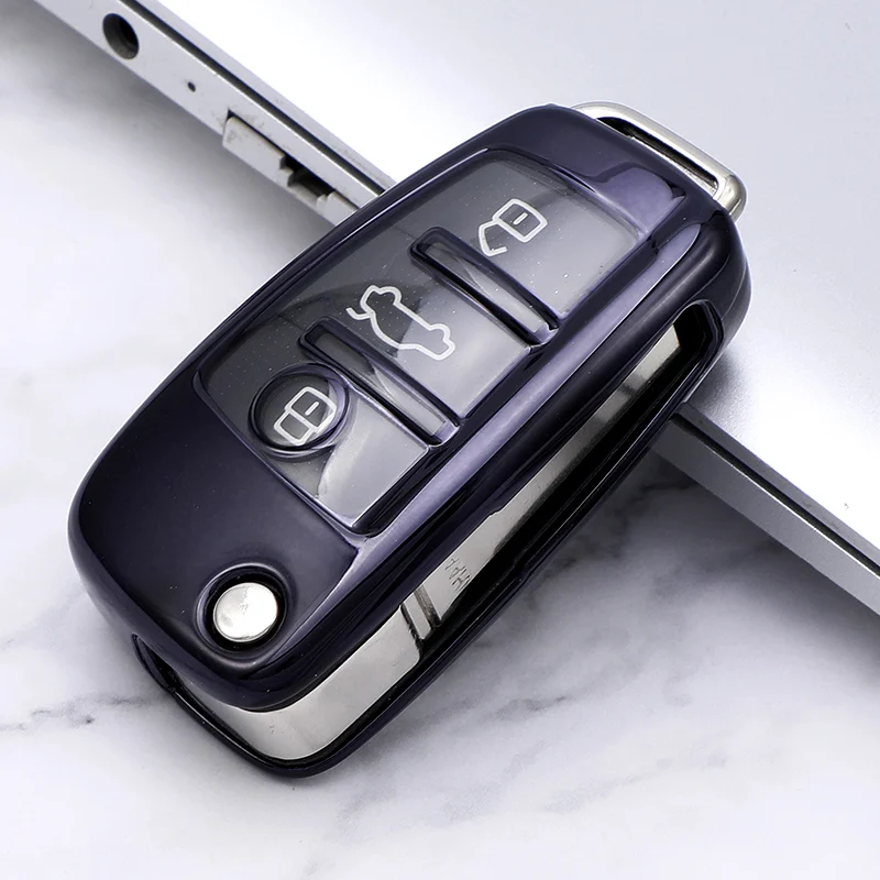 TPU Car Flip Key Case Bag Holder Shell Cover Key Chain for Audi A1 A3 A4 A5 A6 A7 Q3 Q5 S6 B6 B7 B8 C6 8P 8V Accessories