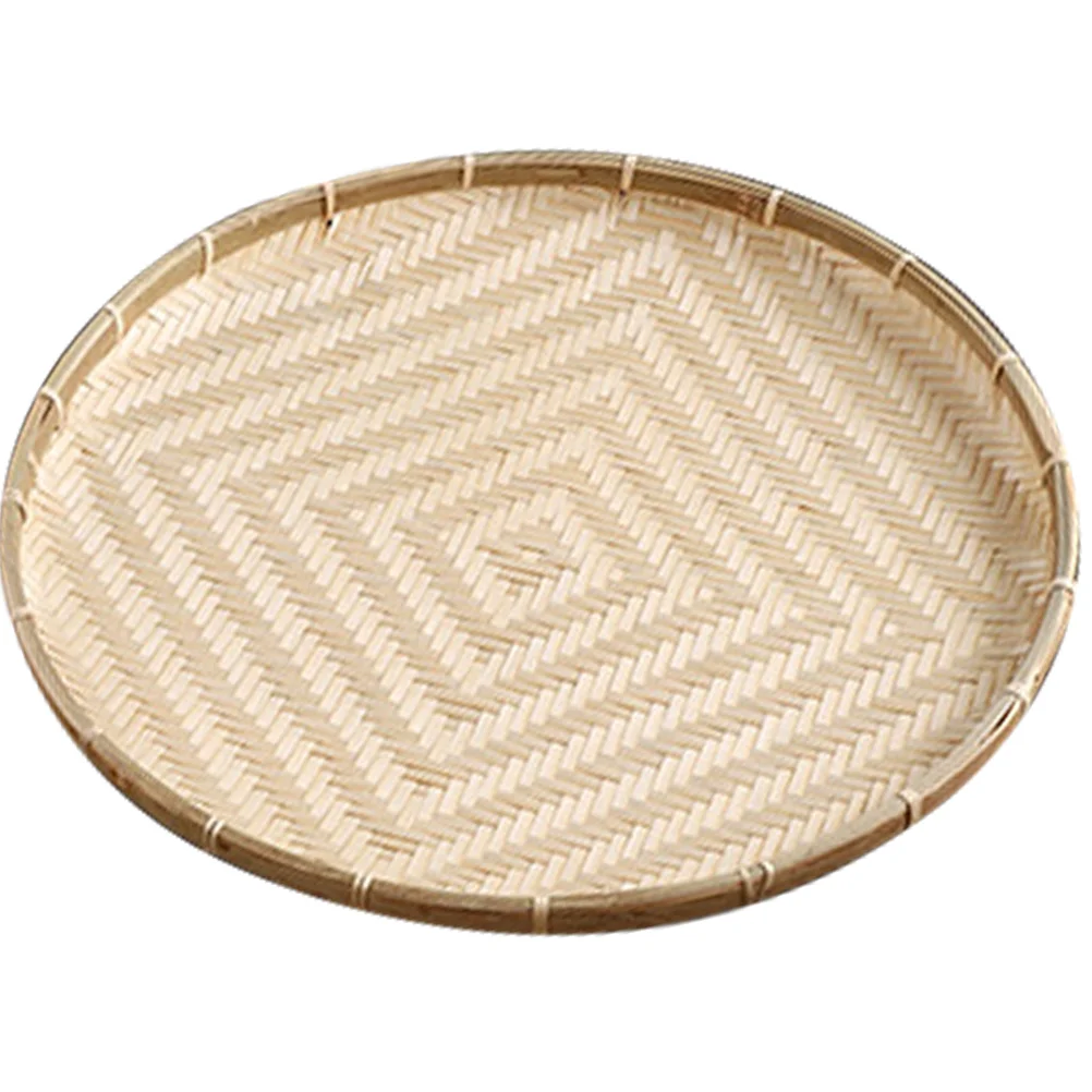 

Drying Dustpan Woven Food Plate Pastry Bamboo Serving Tray Small Snack Basket Editor Chief Round Trays