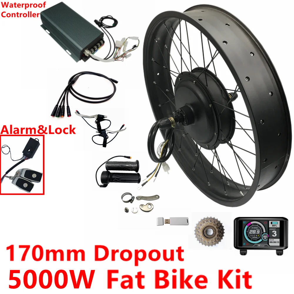 170mm/190mm dropout 72v 5000W Fett Bike Kit mit alarm & lock Hinten rad Motor elektrische Fett Fahrrad Conversion Kit wasserdicht