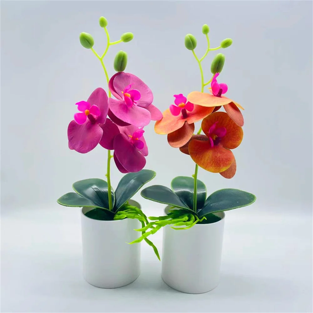 

1Pc Artificial Potted Fake Flowers Grass With Pots Phalaenopsis Orchid Bonsai Plastic Potted Decoration For Living Room Desktop