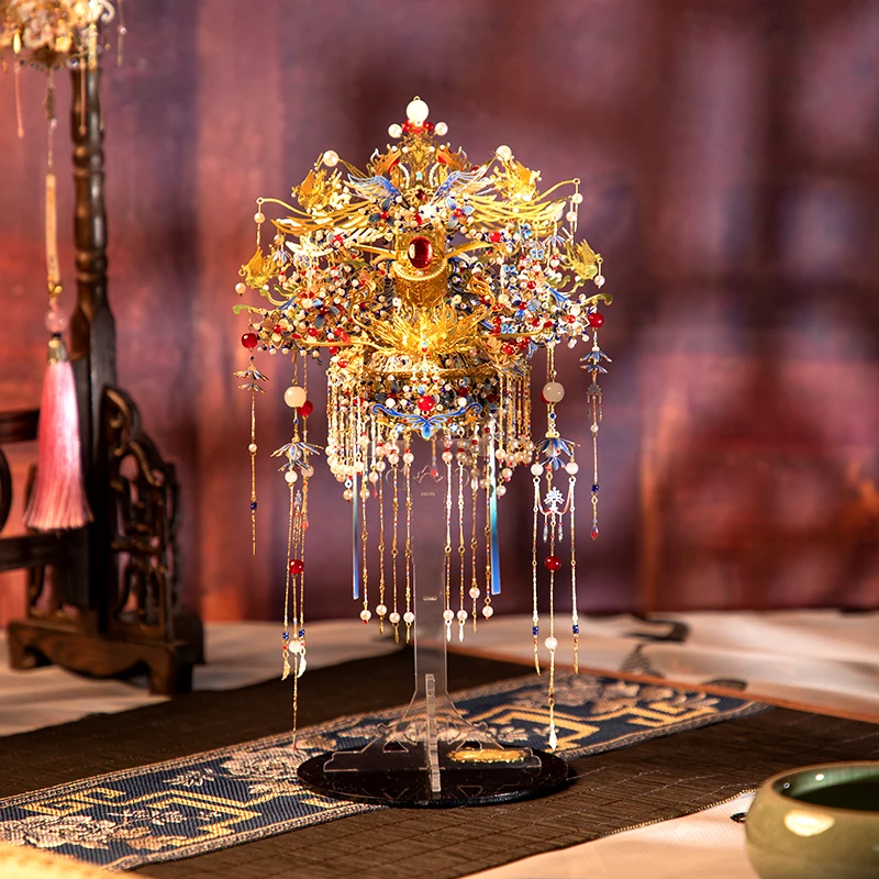 

Chinese Style Wedding 3D Jigsaw Metal Assembly Model Handmade Phoenix Dance Huaguan Golden Wing Bird Crown