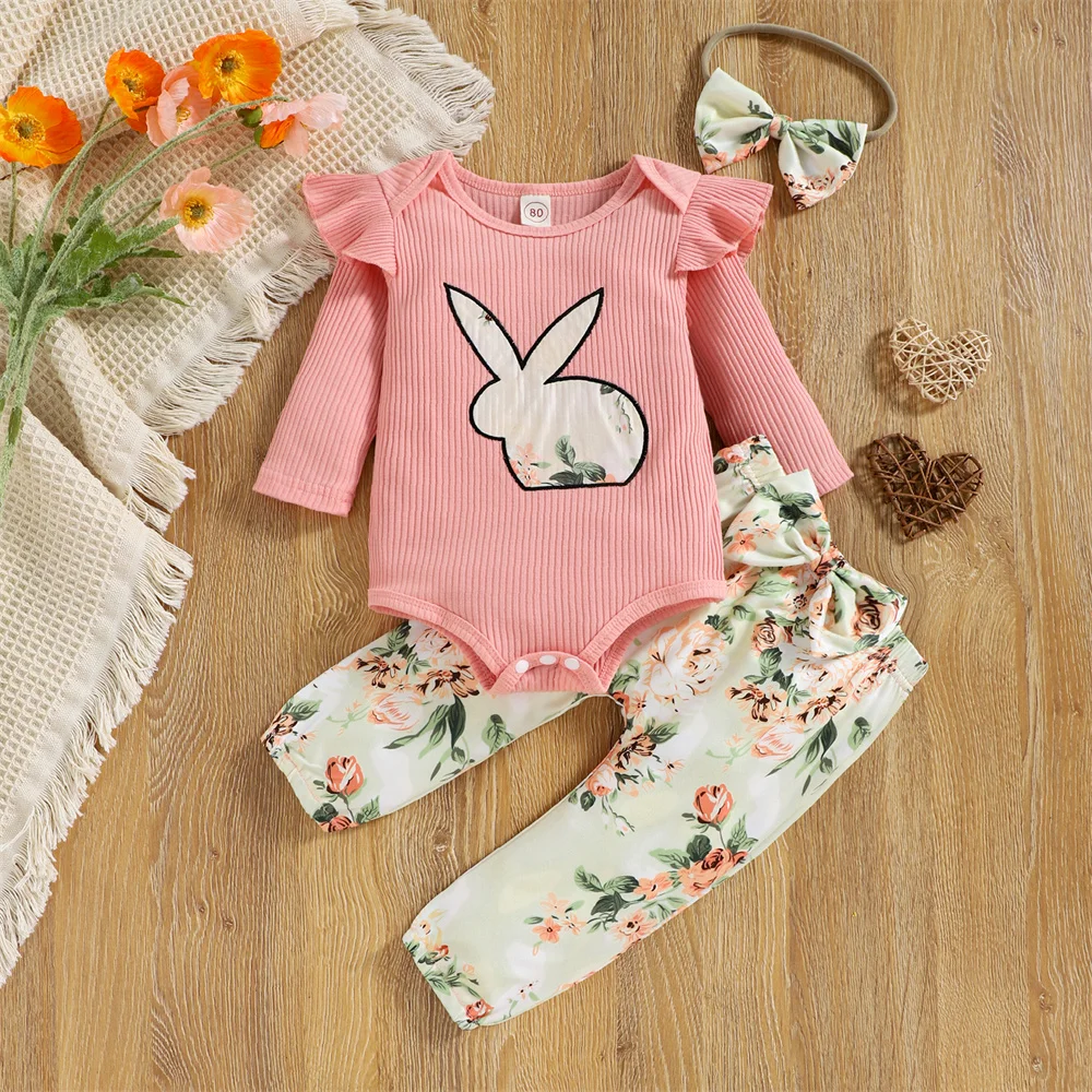 

Baby Girl Clothes Outfit spring Spring two-piece suit Pants and long sleeves shirt with Headband Infant Newborn spring clothing
