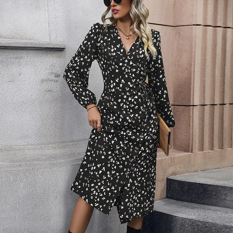 

Fashion Black Printed Dress For Women Clothes