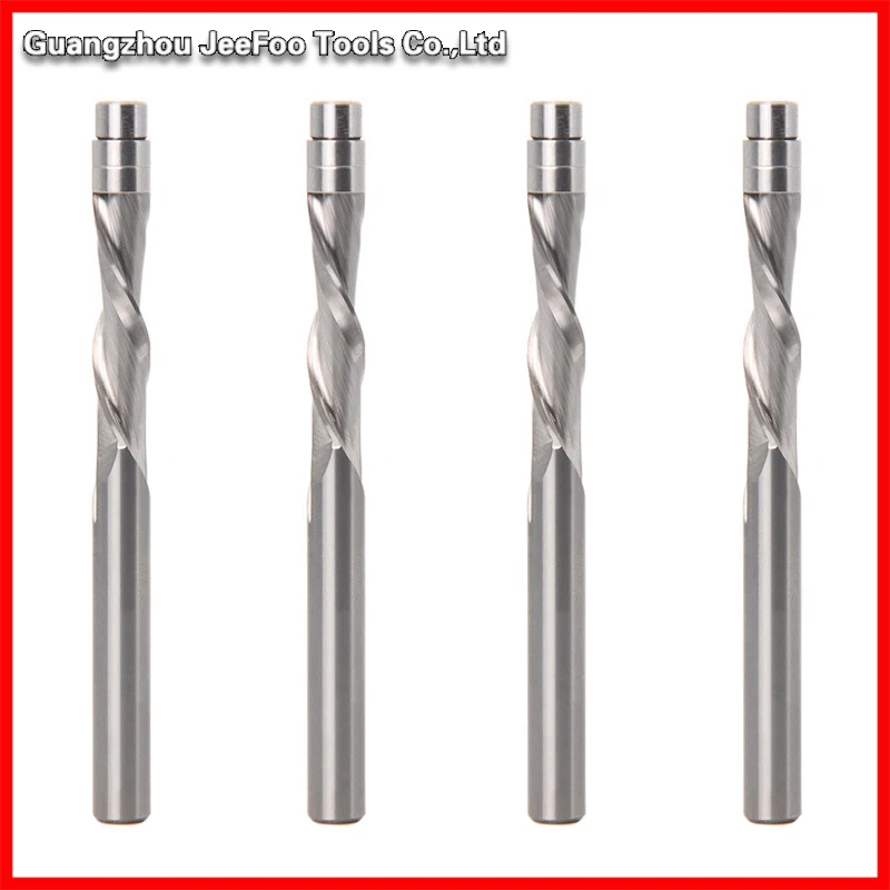 6mm Shank Solid Carbide Bearing Guided Two Flute Flush Trim Router Bits Spiral Down Cut End Mills for Wood