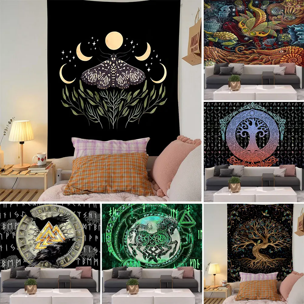 

Black Background Butterfly Room Decorations Microfiber Tapestries Wall Decoration Hippie Retro Character 150X130CM