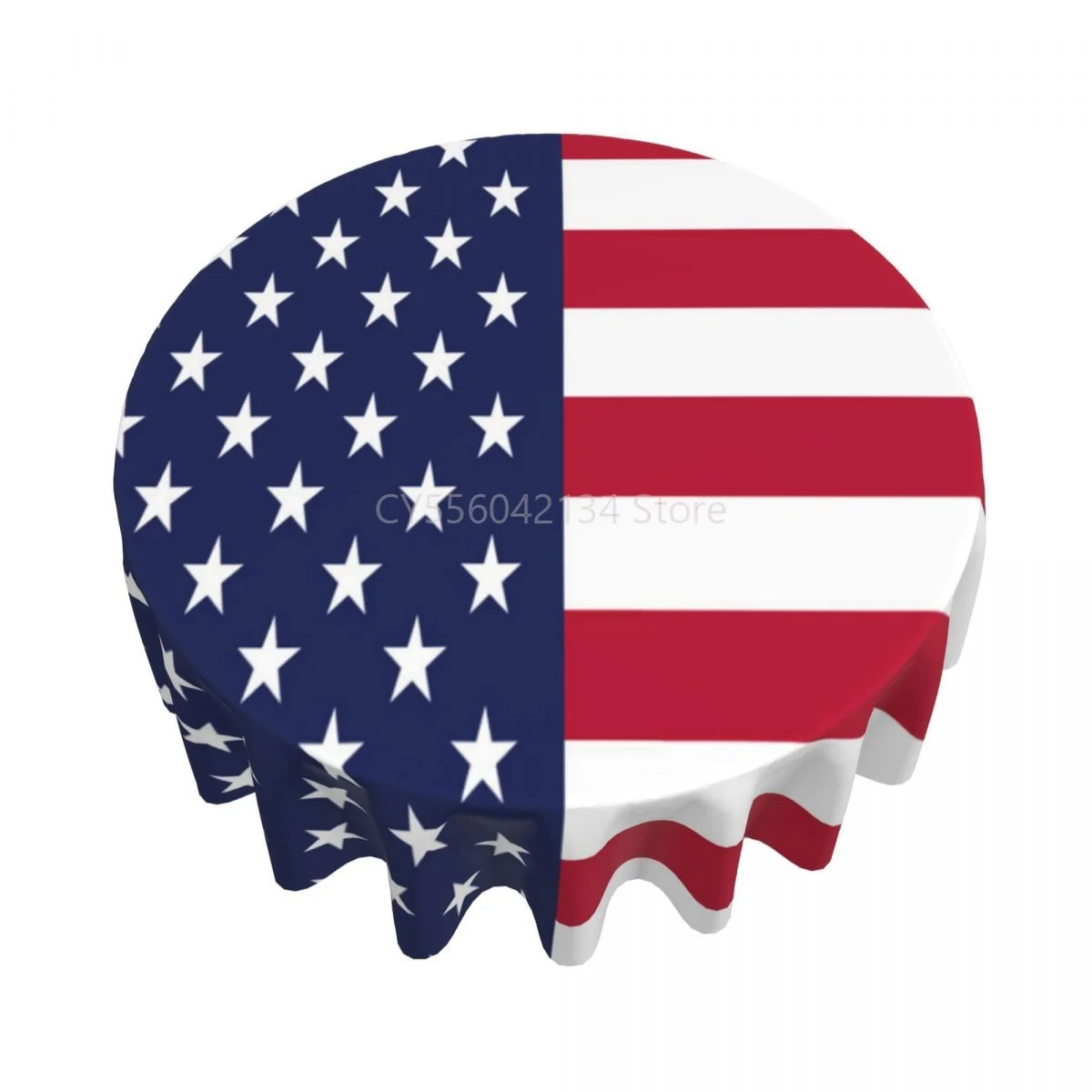 

Round Tablecloth 60 Inch American Flag Table Cover For Dinner Kitchen