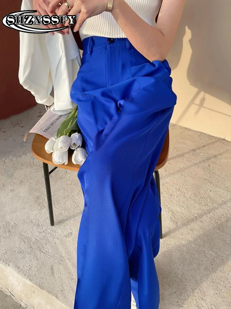 

High Waist Pants for Women Loose Blue Wide Leg Pants Women Autumn Casual Elegant Woman Dress Pants New Women's Pants Full Leng
