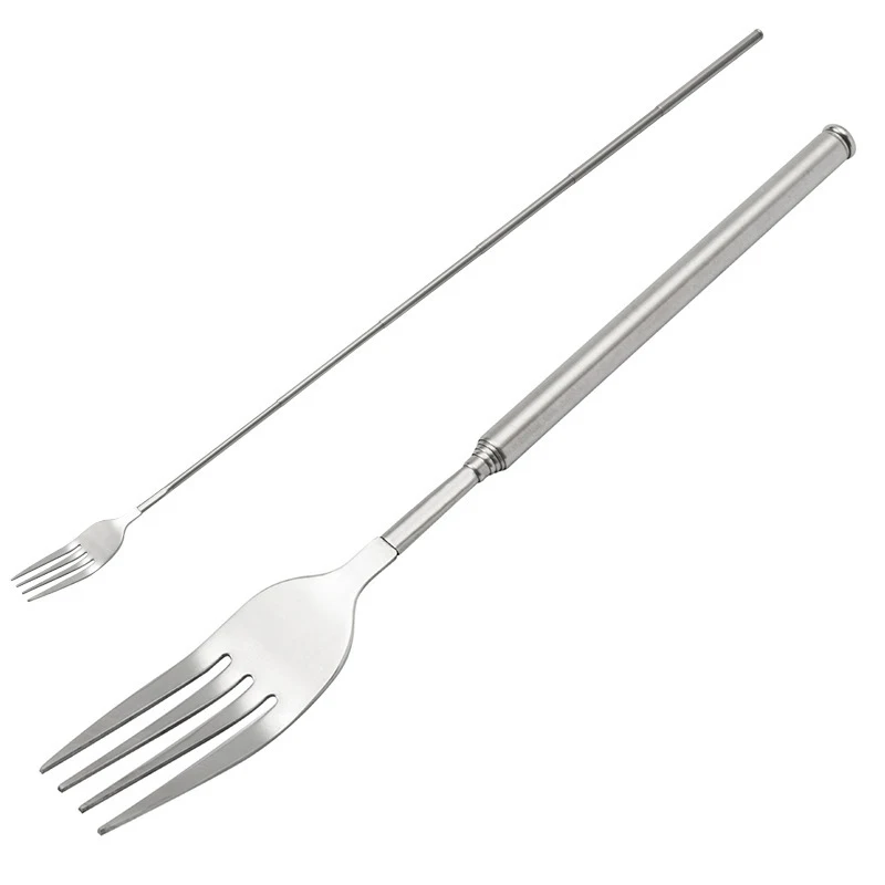 

Stainless Steel Telescopic Extendable Fork Dinner Fruit Dessert Long Cutlery Forks BBQ Meat Fork Kitchen Dinnerware Tableware